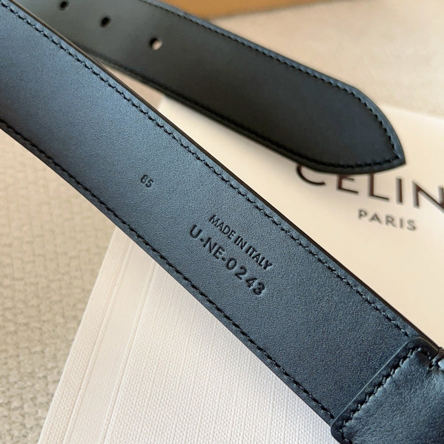 CELINE 25S SMALL 30MM WESTERN BELT IN BLACK CALFSKIN 566636