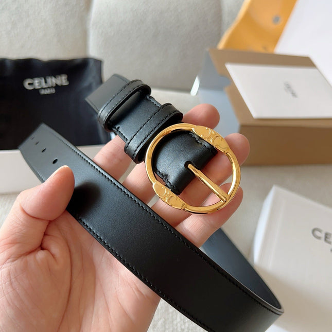 CELINE 25S SMALL 30MM WESTERN BELT IN BLACK CALFSKIN 566636