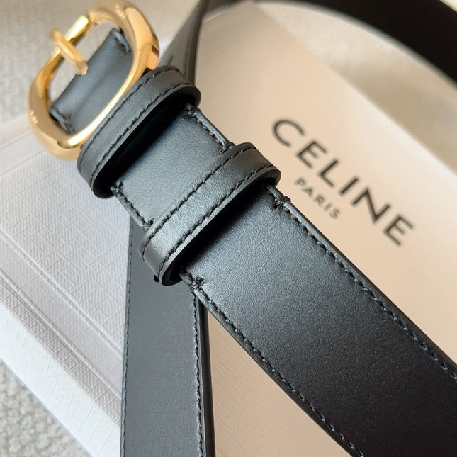 CELINE 25S SMALL 30MM WESTERN BELT IN BLACK CALFSKIN 566637