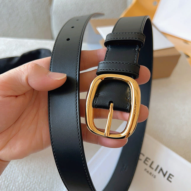 CELINE 25S SMALL 30MM WESTERN BELT IN BLACK CALFSKIN 566637