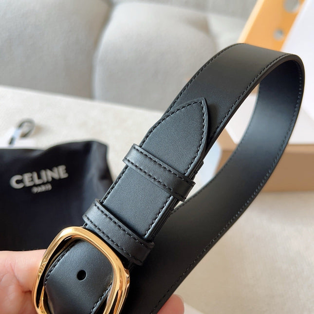 CELINE 25S SMALL 30MM WESTERN BELT IN BLACK CALFSKIN 566637