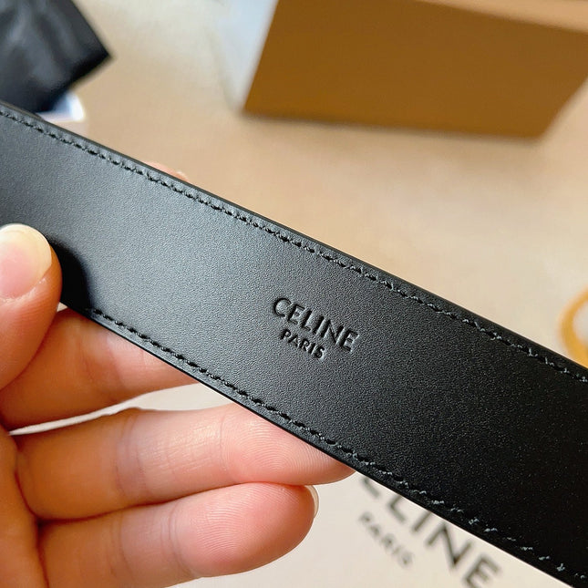 CELINE 25S SMALL 30MM WESTERN BELT IN BLACK CALFSKIN 566637