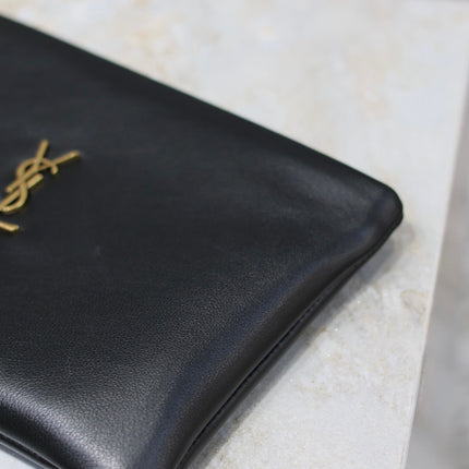 CALYPSO SMALL POUCH 23 IN BLACK SMOOTH LAMBSKIN