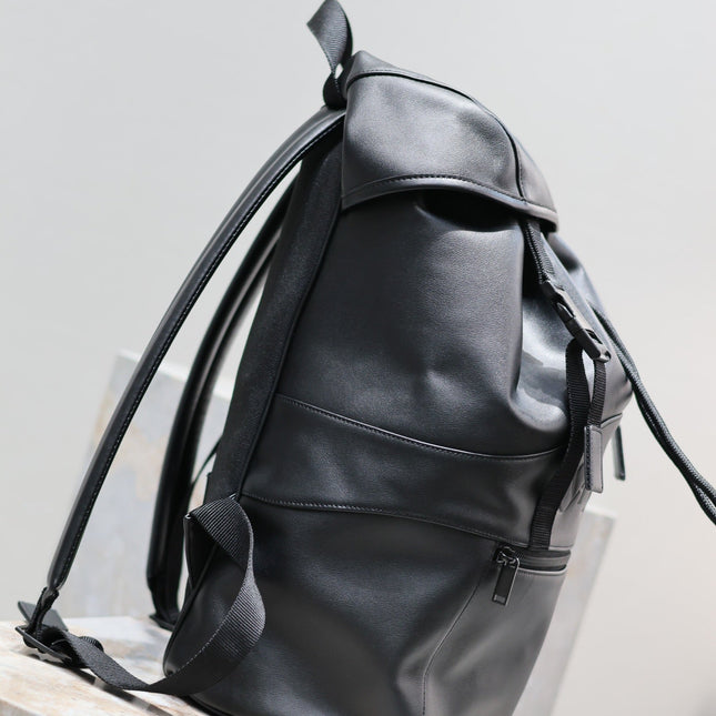 BACKPACK 45 IN BLACK CALFSKIN WITH EMBOSSED LOGO