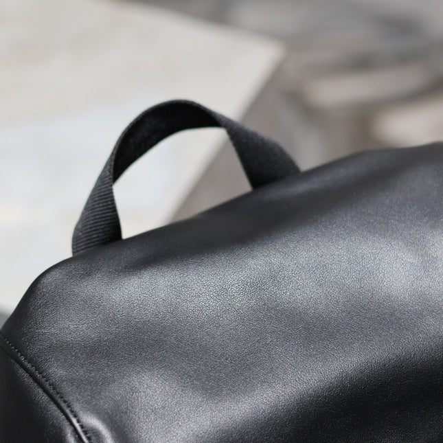 BACKPACK 45 IN BLACK CALFSKIN WITH EMBOSSED LOGO