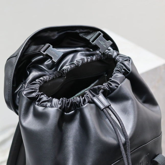 BACKPACK 45 IN BLACK CALFSKIN WITH EMBOSSED LOGO