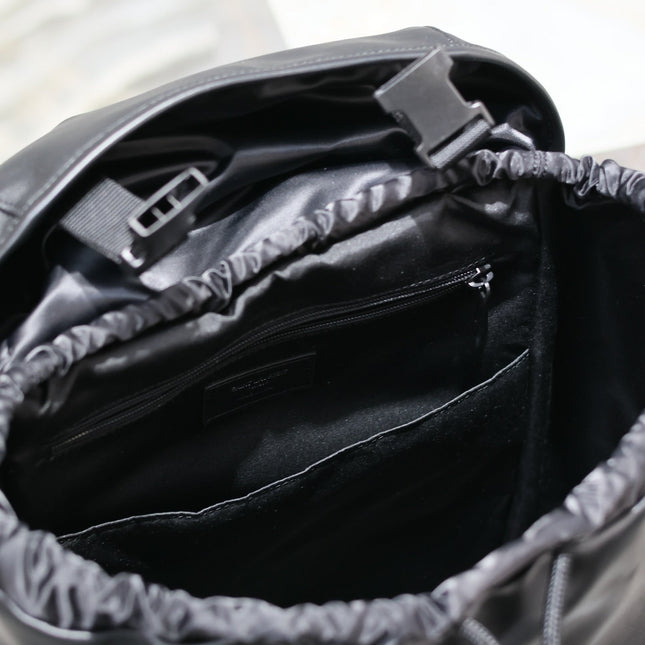 BACKPACK 45 IN BLACK CALFSKIN WITH EMBOSSED LOGO