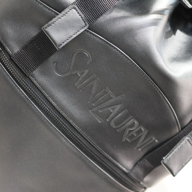 BACKPACK 45 IN BLACK CALFSKIN WITH EMBOSSED LOGO
