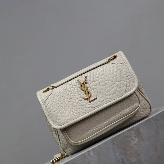 NIKI BABY 22 IN WHITE ELEPHANT PATTERN LAMBSKIN GOLD LOGO