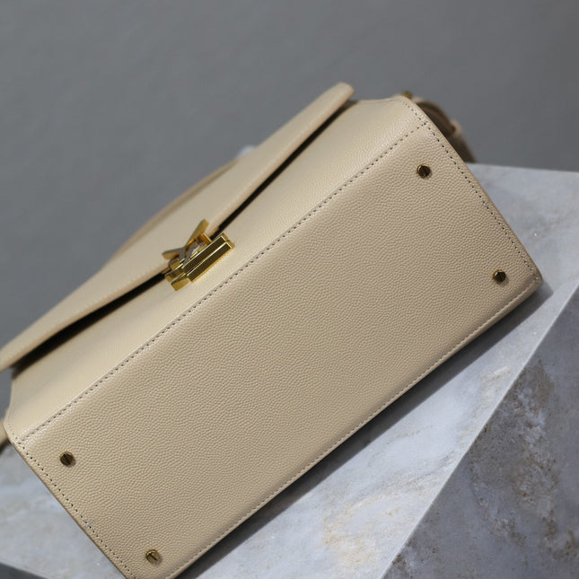 CASSANDRA TOP HANDLE BAG 24 IN BEIGE CALFSKIN GOLD HARDWARE