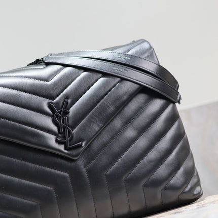 LOULOU LARGE 36 IN BLACK QUILTED CALFSKIN BLACK HARDWARE