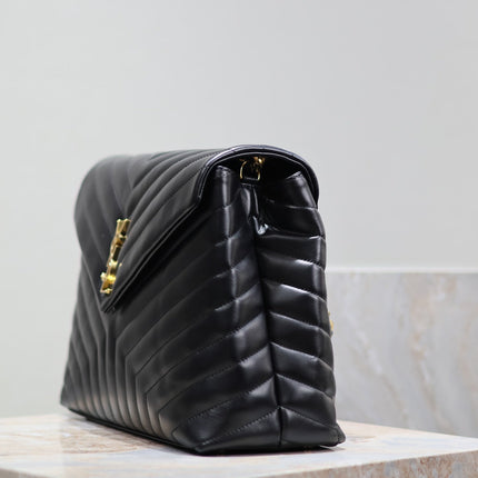 LOULOU LARGE 36 IN BLACK QUILTED CALFSKIN GOLD HARDWARE