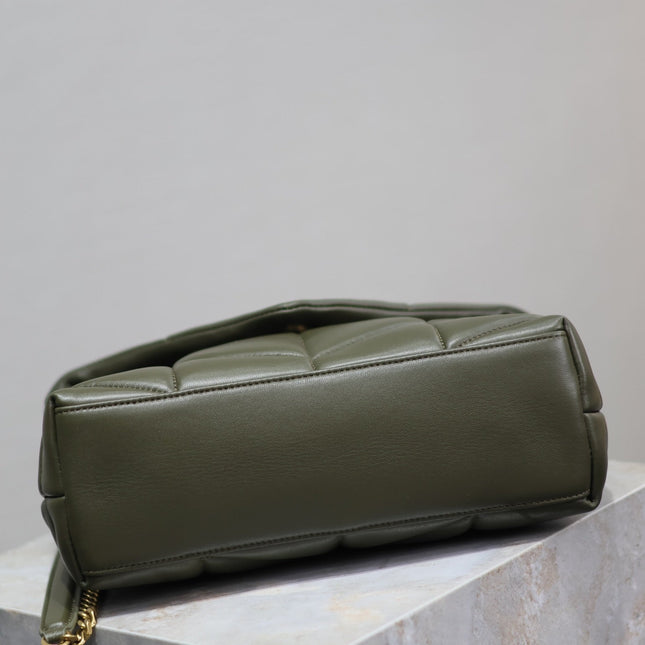 YSL 25S LOULOU PUFFER MM 29 IN DARK OLIVE CALFSKIN GOLD HARDWRE