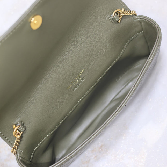YSL 25S SAINT LAURENT GABY 19 IN DARK OLIVE QUILTED CALFSKIN GOLD HARDWRE