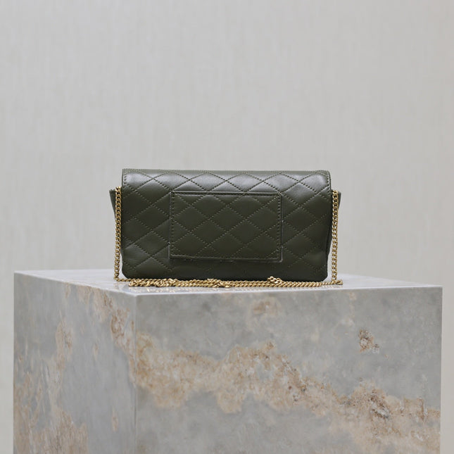 YSL 25S SAINT LAURENT GABY 19 IN DARK OLIVE QUILTED CALFSKIN GOLD HARDWRE