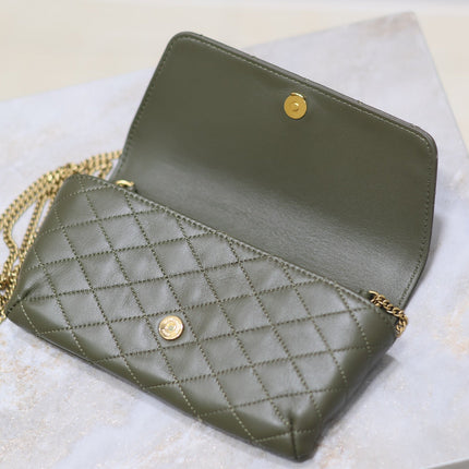 YSL 25S SAINT LAURENT GABY 19 IN DARK OLIVE QUILTED CALFSKIN GOLD HARDWRE