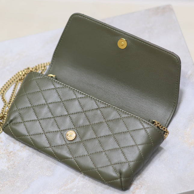 YSL 25S SAINT LAURENT GABY 19 IN DARK OLIVE QUILTED CALFSKIN GOLD HARDWRE