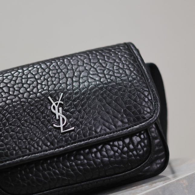 NIKI BABY 22 IN BLACK ELEPHANT PATTERN LAMBSKIN SILVER LOGO