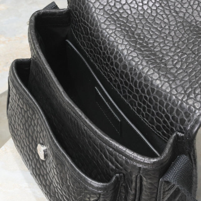 NIKI BABY 22 IN BLACK ELEPHANT PATTERN LAMBSKIN SILVER LOGO