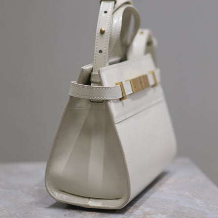 MANHATTAN SMALL TOP HANDLE BAG 21 IN WHITE CALFSKIN GOLD HARDWARE