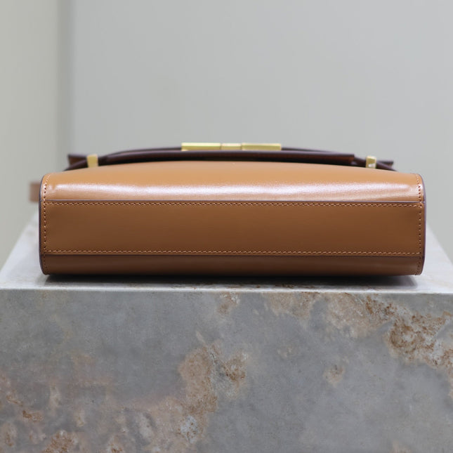 MANHATTAN SMALL 24 IN BRONZE BROWN CALFSKIN GOLD HARDWARE