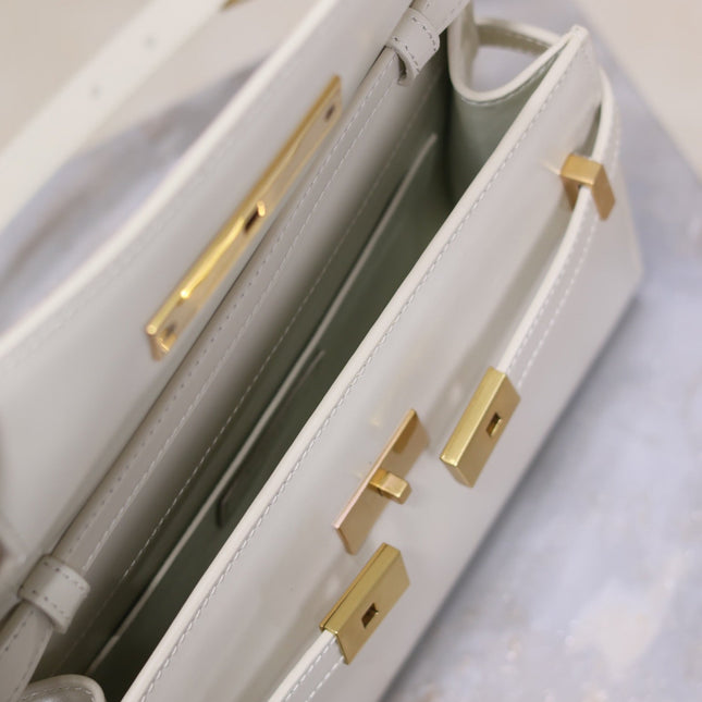 MANHATTAN SMALL 24 IN WHITE SMOOTH LAMBSKIN GOLD HARDWARE