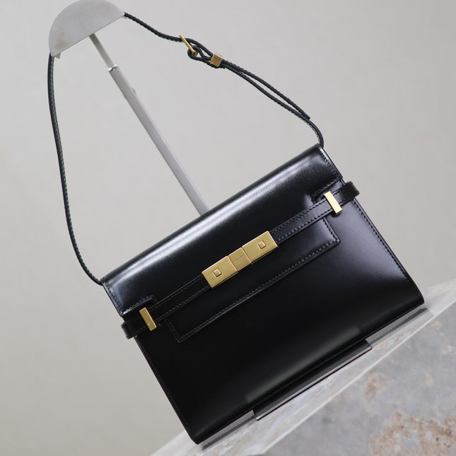 MANHATTAN SMALL 24 IN BLACK SMOOTH LAMBSKIN GOLD HARDWARE