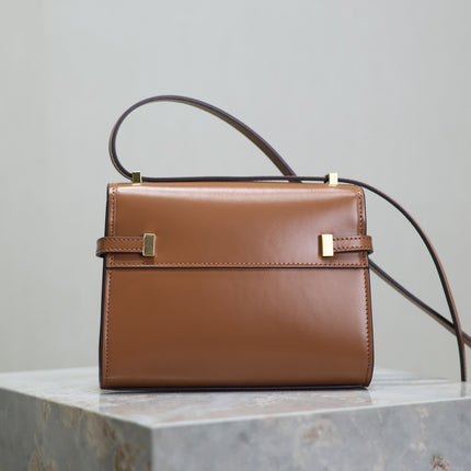 YSL 25S MINI MANHATTAN 19 IN BROWN CALFSKIN GOLD HARDWRE