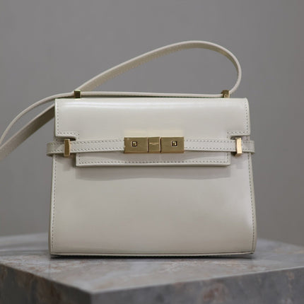 YSL 25S MINI MANHATTAN 19 IN BLANC VINTAGE CALFSKIN GOLD HARDWRE