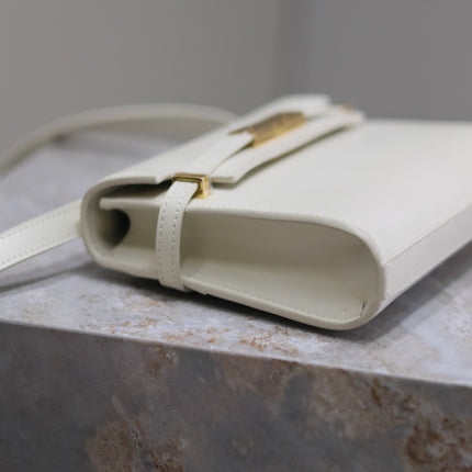 YSL 25S MINI MANHATTAN 19 IN BLANC VINTAGE CALFSKIN GOLD HARDWRE