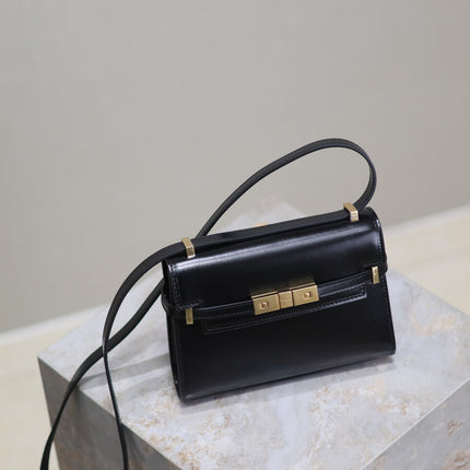 MANHATTAN MINI 19 IN BLACK SMOOTH LAMBSKIN GOLD BUCKLE