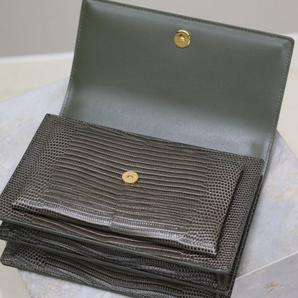 YSL 25S SUNSET MEDIUM 22 IN BROWN LIZARD-EMBOSSED CALFSKIN GOLD HARDWRE