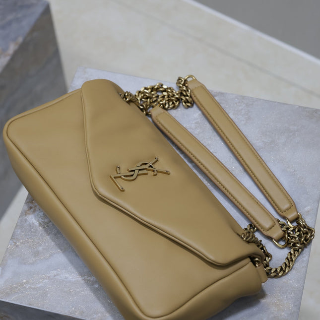YSL 25S CALYPSO HANDBAG 26 IN LIGHT BROWN LAMBSKIN GOLD HARDWRE