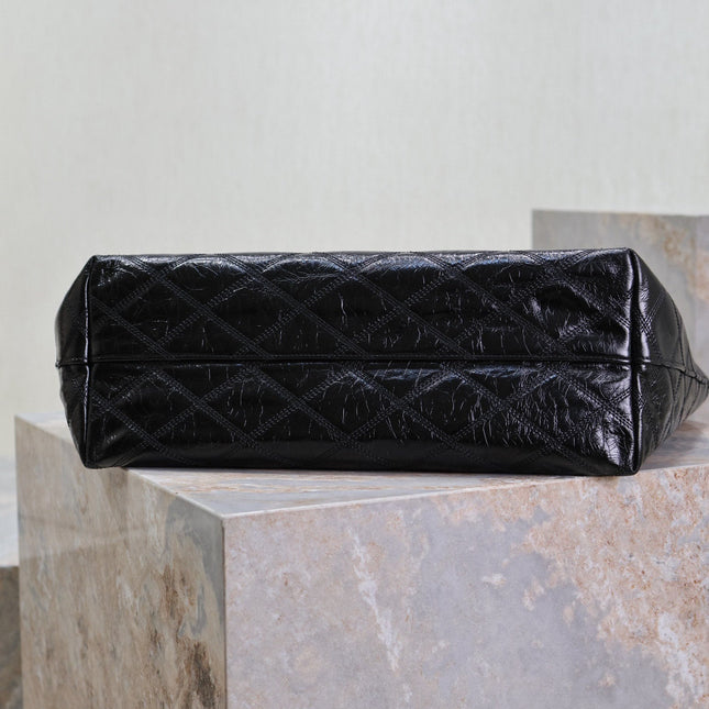 SHOPPING TOTE BAG 38 IN BLACK CRUMPLED CALFSKIN