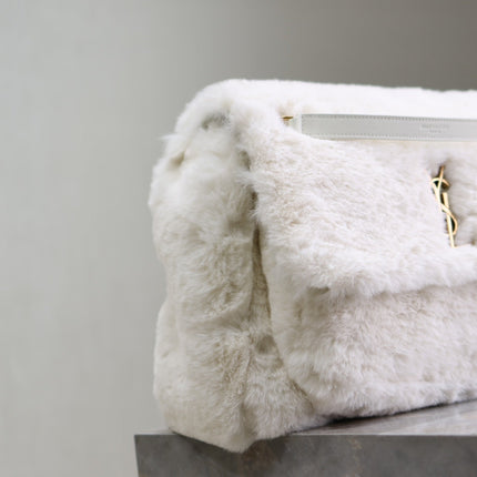 NIKI LARGE 32 IN WHITE RABBIT FUR GOLD HARDWARE
