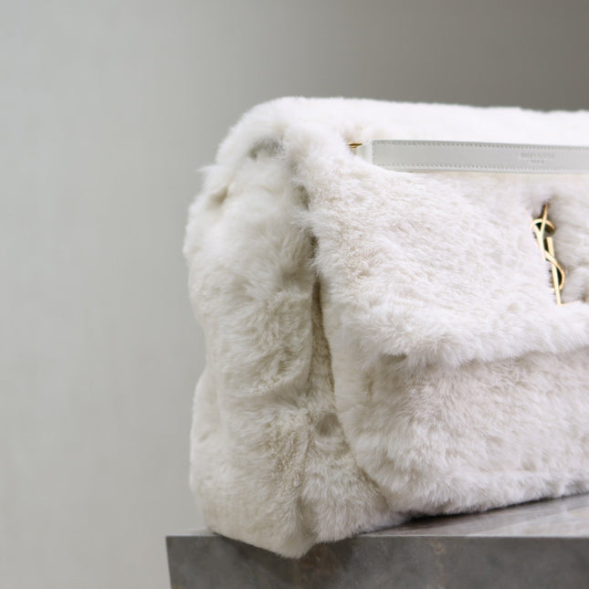 NIKI LARGE 32 IN WHITE RABBIT FUR GOLD HARDWARE