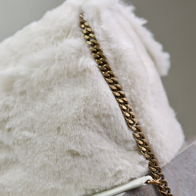 NIKI MEDIUM 28 IN WHITE RABBIT FUR GOLD HARDWARE