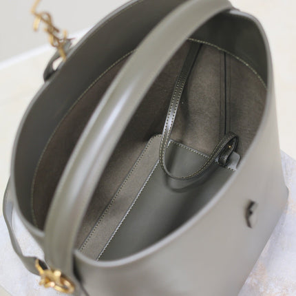 YSL 25S LE 5 À 7 BUCKET 26 IN DARK OLIVE CALFSKIN GOLD HARDWRE