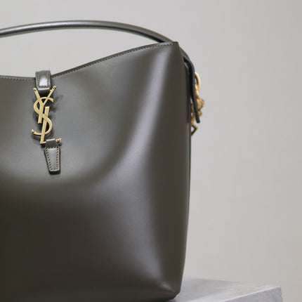 YSL 25S LE 5 À 7 BUCKET 26 IN DARK OLIVE CALFSKIN GOLD HARDWRE