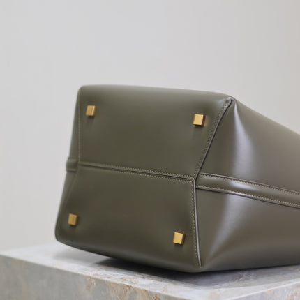 YSL 25S LE 5 À 7 BUCKET 26 IN DARK OLIVE CALFSKIN GOLD HARDWRE