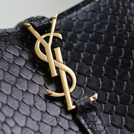 YSL 25S LE 37 20 IN BLACK SNAKE EMBOSSED CALFSKIN GOLD HARDWRE