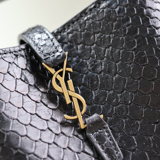YSL 25S LE 37 BUCKET 15 IN BLACK SNAKE EMBOSSED CALFSKIN GOLD HARDWRE