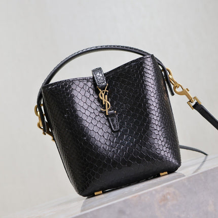 YSL 25S LE 37 BUCKET 15 IN BLACK SNAKE EMBOSSED CALFSKIN GOLD HARDWRE