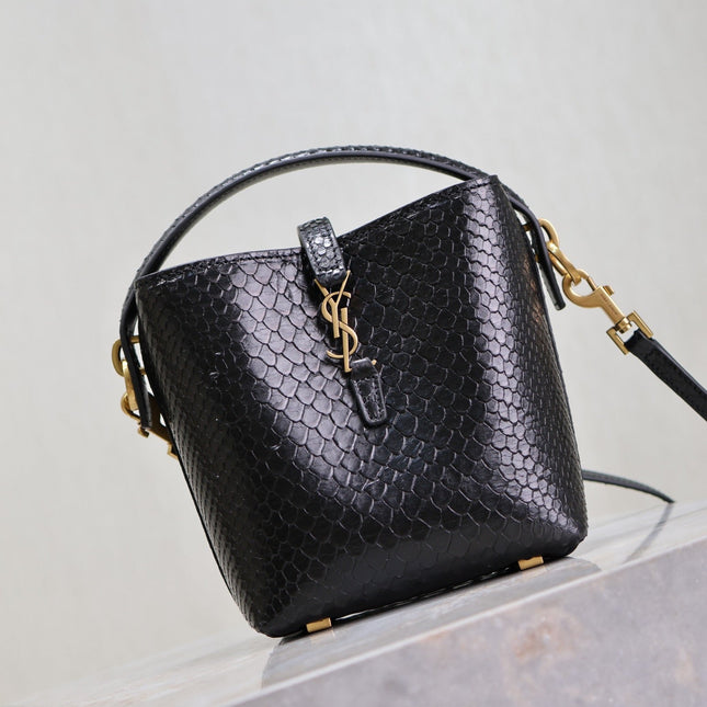 YSL 25S LE 37 BUCKET 15 IN BLACK SNAKE EMBOSSED CALFSKIN GOLD HARDWRE