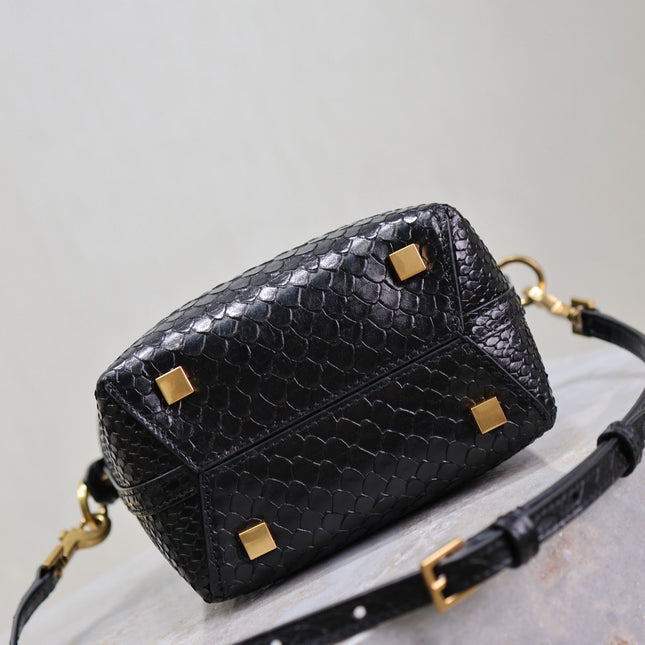 YSL 25S LE 37 BUCKET 15 IN BLACK SNAKE EMBOSSED CALFSKIN GOLD HARDWRE
