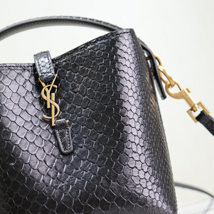 YSL 25S LE 37 BUCKET 15 IN BLACK SNAKE EMBOSSED CALFSKIN GOLD HARDWRE