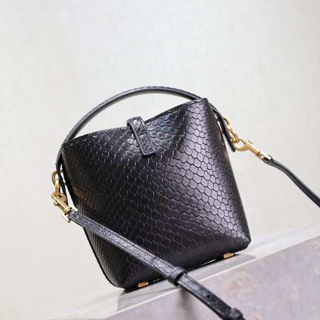 YSL 25S LE 37 BUCKET 15 IN BLACK SNAKE EMBOSSED CALFSKIN GOLD HARDWRE