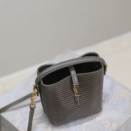 YSL 25S LE 37 MINI 15 IN BROWN LIZARD PATTERN CALFSKIN GOLD HARDWRE