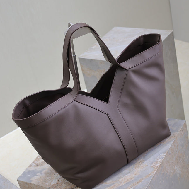 YSL 25S Y TOTE 50 IN PURPLE BROWN CALFSKIN GOLD HARDWRE