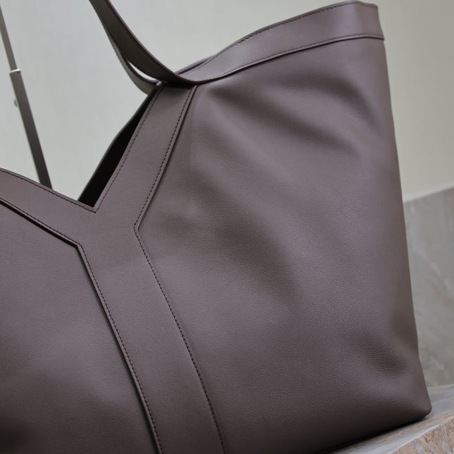 YSL 25S Y TOTE 50 IN PURPLE BROWN CALFSKIN GOLD HARDWRE